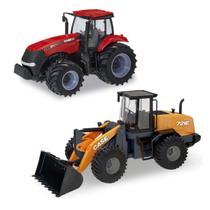 Kit C/2 Trator de Brinquedo Pá Carregadeira e Agricultura CASE Detalhes Realistas