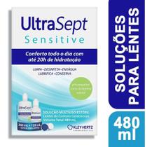 Kit c/ 2 Ultrasept Sensitive 480ml E Estojo Para Lentes Kit c/ 2 Ultrasept Sensitive 480ml E Estojo Para Lentes