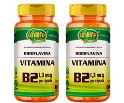KIT C/2 Un. Suplemento Riboflavina Vitamina B2 1,3mg 60 Cápsulas - Unilife