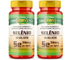 KIT C/2 Un. Suplemento Selênio Quelato Se 500mg 60 Cápsulas Vegano - Unilife