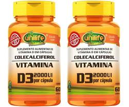 KIT C/2 Un. Suplemento Vitamina D3 2000 Ui Colecalciferol 470mg 60 Capsulas - Unilife