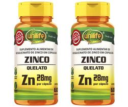 KIT C/2 Un. Suplemento Zinco Quelato Zn Puro 28mg 60 Cápsulas - Unilife