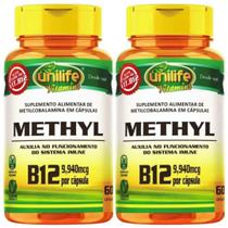 KIT C/2 Un. Vitamina B12 Metilcobalamina 60 Cápsulas Vegano - Unilife