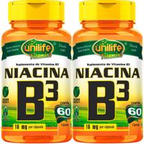 Kit C/ 2 Un Vitamina B3 Niacina Vegano 500mg Puro 120 Caps Unilife