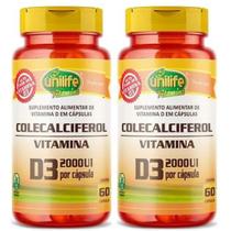 KIT C/2 Un Vitamina D3 2000 Ui Colecalciferol 120 Caps Unilife KIT C/2 Un Vitamina D3 2000 Ui Colecalciferol 120 Caps Unilife