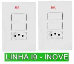 Kit c/2 unidades 2 tecla simples + 1 tomada simples 20a linha i9 Kit c/2 unidades 2 tecla simples + 1 tomada simples 20a linha i9