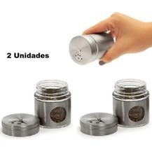 Kit c/ 2 Unidades Porta Temperos Cozinha Saleiro / Pimenteiro em Aço Inox e Vidro - Unyhome