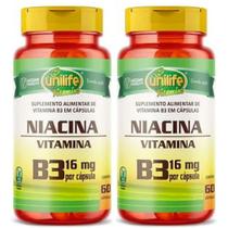 KIT C/2 Vitamina B3 Niacina 500mg 60 Caps Vegana Unilife