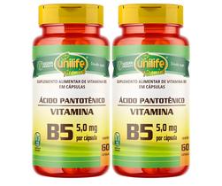 Kit C/2 Vitamina B5 Ácido Pantotênico 60 Caps Vegano Unilife
