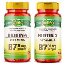 KIT C/2 Vitamina B7 Biotina 120 Cáps Cabelos Unha Pele Unilife