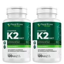 KIT C/2 Vitamina K2 Mk7 Menaquinona Pura 500mg 120 Caps - Floral Ervas do Brasil