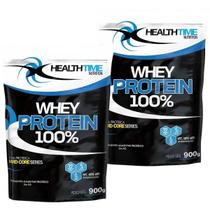 kit c/ 2 Whey Protein 100% 900g - Health Time Sabor:1 Baunilha / 1 Chocolate branco