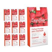 Kit c/ 200 Folhas Prontas Depilação Corporal Depilflax Morango 10cx c/ 20un Kit c/ 200 Folhas Prontas Depilação Corporal Depilflax Morango 10cx c/ 20un