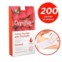 Kit c/ 200 Folhas Prontas Depilação Corporal Depilflax Morango 10cx c/ 20un Kit c/ 200 Folhas Prontas Depilação Corporal Depilflax Morango 10cx c/ 20un