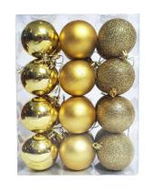 Kit C/24 Bolas de Natal Lisas/Foscas/Glitter de 6cm - Dourado - Fact