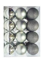 Kit C/24 Bolas de Natal Lisas/Foscas/Glitter de 6cm - Prata - Fact