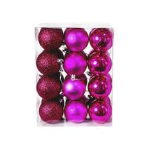 Kit C/24 Bolas de Natal Lisas/Foscas/Glitter de 6cm - Rosa - Fact