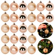 Kit C/ 24 Bolas Enfeites De Natal Lisas Foscas Glitter Dourado Decoração Pendente