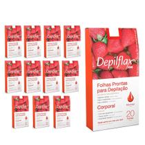 Kit c/ 240 Folhas Prontas Depilação Corporal Depilflax Morango 12cx c/ 20un