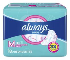 Kit c/ 3 Absorvente Always Suave M com Abas - 8 unidades