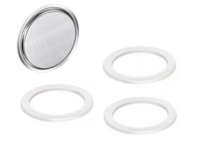 Kit C/ 3 Anéis de Borracha E Filtro Para Cafeteira Italiana 6 Xícaras Kit C/ 3 Anéis de Borracha E Filtro Para Cafeteira Italiana 6 Xícaras
