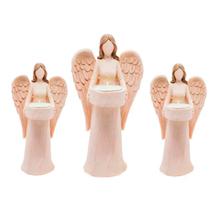 Kit C/3 Anjo Castiçal Decorativo De Resina Médio Pequeno