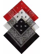 Kit C/3 Bandanas Lenço Preto, Vermelho E Branco ref 239