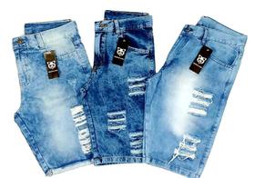 kit c/ 3 Bermuda jeans masculina Rasgada C/Elastano Oferta ilimitada - MEMORIZE JEANS