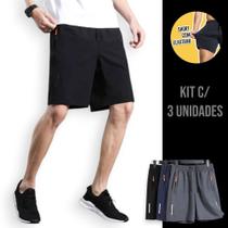 Kit c/ 3 Bermudas CORRIDA Academia Bolso Zíper Tecido Gelado com Elastano 952 - Iron