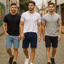 Kit C/3 Bermudas Jeans LISA Slim MASCULINA Casual Elastano 414