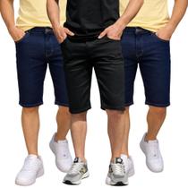 Kit C/3 Bermudas Short Jeans Masculina Tradicional Com Lycra Tecido Premium Kit C/3 Bermudas Short Jeans Masculina Tradicional Com Lycra Tecido Premium