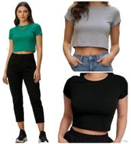 Kit C/3 - Blusa Top Cropped Algodão