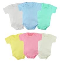 Kit c/ 3 Bodies Manga Curta de Bebê liso em Algodão