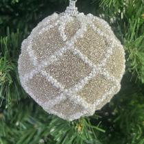 Kit c/3 Bolas de Natal Decorada Bege e Branco 8 cm Decoração para Árvore e Guirlanda Tok da casa