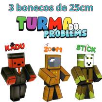 Kit c/ 3 Bonecos 25 cm Kadu Zoom Stick -Turma do Problems - Algazarra