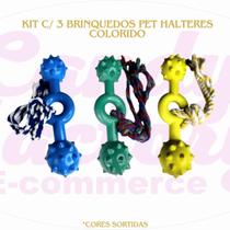 Kit c/ 3 brinquedos mordedor pet halteres colorido