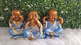 Kit C/3 Budas Trio Monge Bebê Cego Surdo Mudo Azul Sala 15 CM - Arte & Decoração