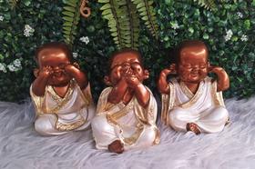Kit C/3 Budas Trio Monge Bebê Cego Surdo Mudo Decoração Sala estatuas para decoração 15 CM - ARTE & DECORAÇÃO
