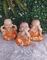 Kit C/3 Budas Trio Monge Bebê Cego Surdo Mudo Laranja Sala 15 CM - Ate & Decoração