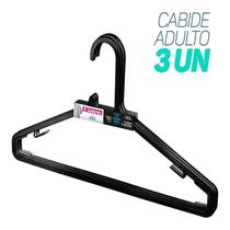 Kit C/ 3 Cabide Plástico Preto 37,5cm Pendurar Organizar Roupa Resistente Kit C/ 3 Cabide Plástico Preto 37,5cm Pendurar Organizar Roupa Resistente