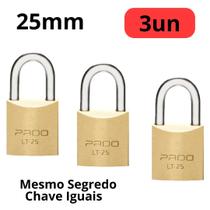 Kit c/3 Cadeado Pado 25 mm Mesmo Segredos Iguais Mesma Chave