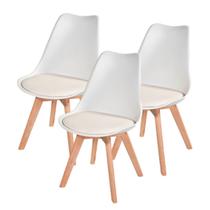 Kit c/3 cadeiras Leda Charles Eames, Saarinen Wood com almofada Branca