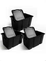 Kit C/ 3 Caixas Organizadoras 65L Rodinhas Multiuso c/ Tampa