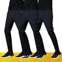 KIT c/ 3 CALÇA CORRIDA Preto Academia Bolso Zíper Elastano KIT c/ 3 CALÇA CORRIDA Preto Academia Bolso Zíper Elastano