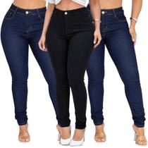 Kit C/3 Calças Jeans Feminina Linha Premium Com Lycra Cintura Alta Empina Bumbum Kit C/3 Calças Jeans Feminina Linha Premium Com Lycra Cintura Alta Empina Bumbum
