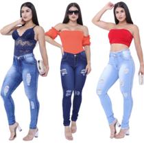 Kit C/3 Calças Jeans Feminina Rasgadas Skynni Cos Alto Levanta Bumbum - memorize jeans