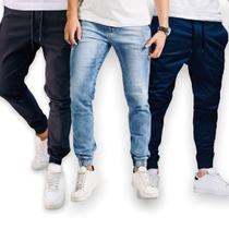 KIT C/3 Calças Jeans Sarja Jogger Masculina Casual 16 KIT C/3 Calças Jeans Sarja Jogger Masculina Casual 16