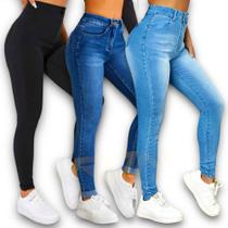 Kit c/3 Calças Jeans Skinny Femininas Elastano Slim Estica 448