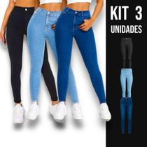 Kit c/3 Calças Jeans Skinny Femininas Elastano Slim Estica 448 Kit c/3 Calças Jeans Skinny Femininas Elastano Slim Estica 448