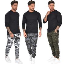 Kit c/ 3 calças jogger masculina envio rapido calça com elastico e punho